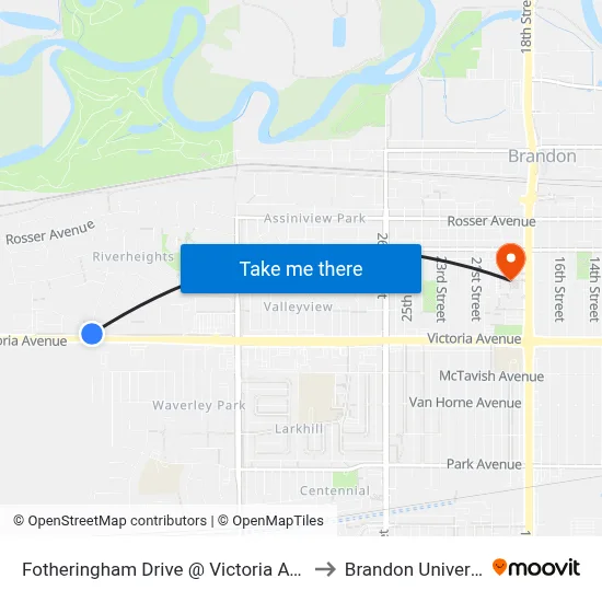 Fotheringham Drive @ Victoria Avenue to Brandon University map