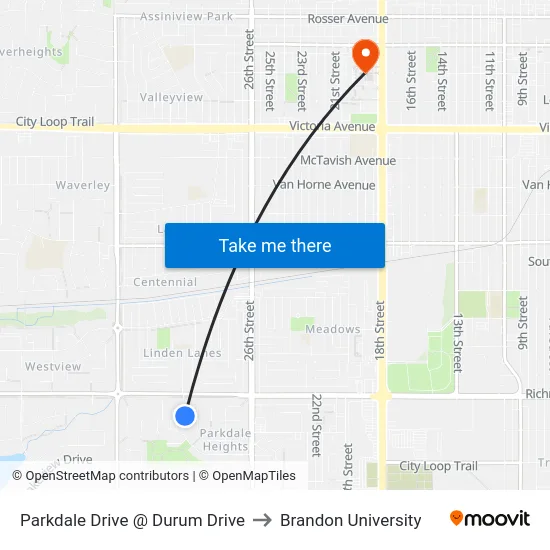 Parkdale Drive @ Durum Drive to Brandon University map
