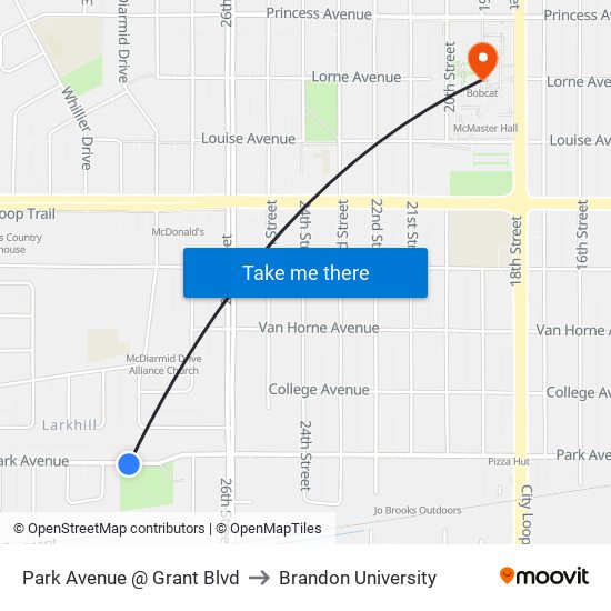 Park Avenue @ Grant Blvd to Brandon University map