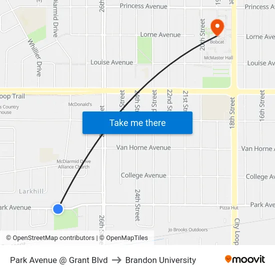 Park Avenue @ Grant Blvd to Brandon University map