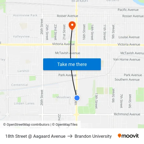 18th Street @ Aagaard Avenue to Brandon University map
