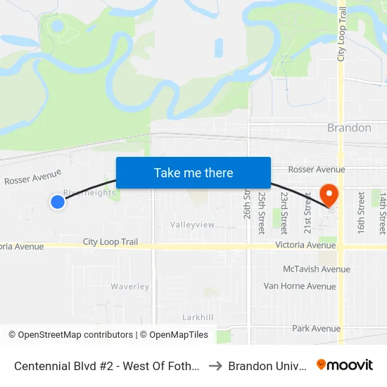 Centennial Blvd #2 - West Of Fotheringham to Brandon University map
