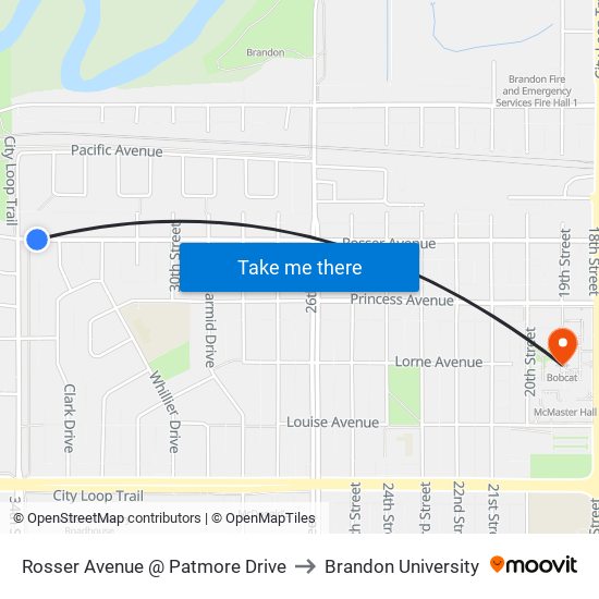 Rosser Avenue @ Patmore Drive to Brandon University map