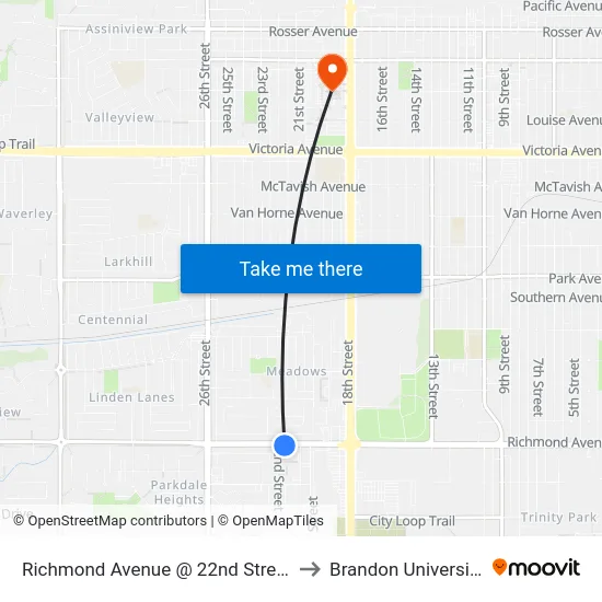 Richmond Avenue @ 22nd Street to Brandon University map