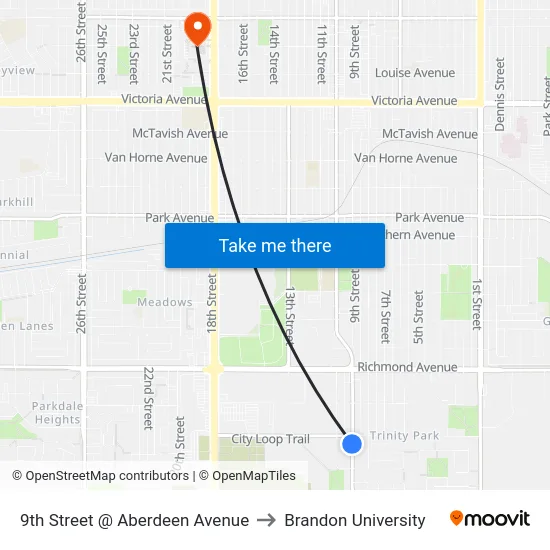 9th Street @ Aberdeen Avenue to Brandon University map