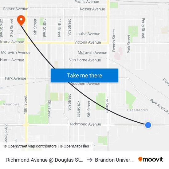 Richmond Avenue @ Douglas Street to Brandon University map