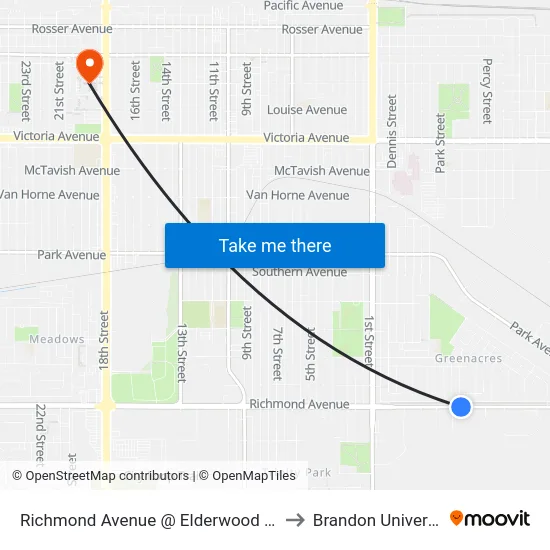 Richmond Avenue @ Elderwood Drive to Brandon University map