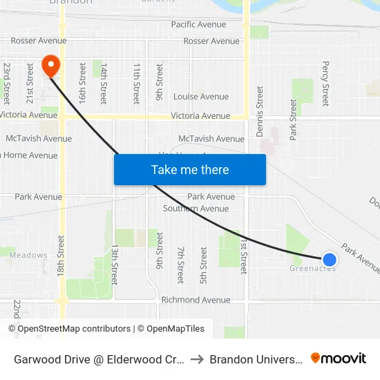 Garwood Drive @ Elderwood Cres to Brandon University map