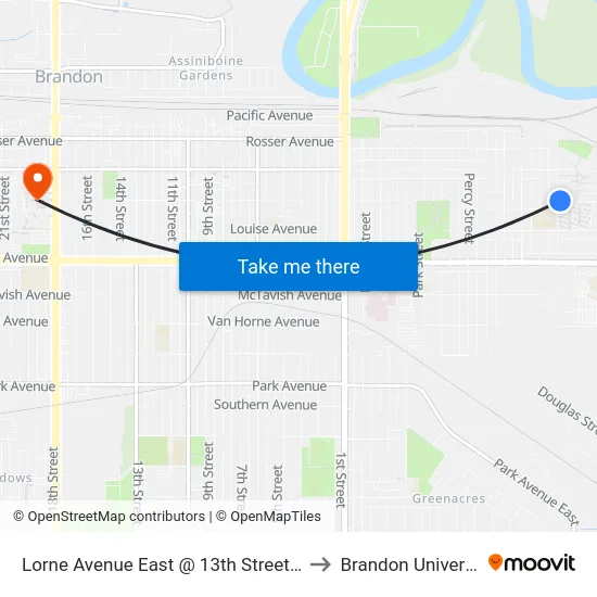 Lorne Avenue East @ 13th Street East to Brandon University map
