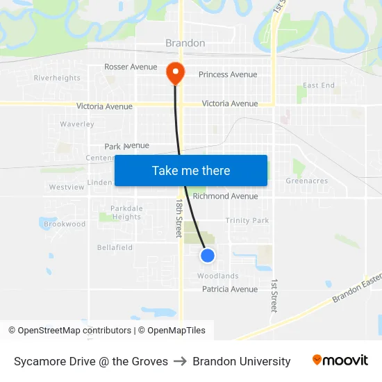 Sycamore Drive @ the Groves to Brandon University map