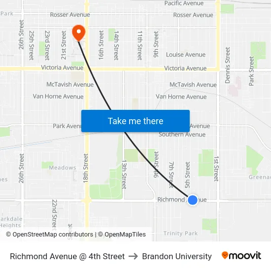 Richmond Avenue @ 4th Street to Brandon University map