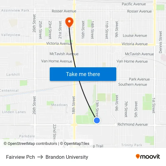 Fairview Pch to Brandon University map