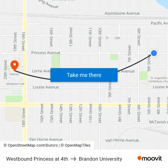 Westbound Princess at 4th to Brandon University map