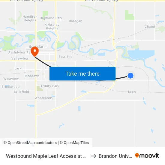 Westbound Maple Leaf Access at Maple Leaf to Brandon University map