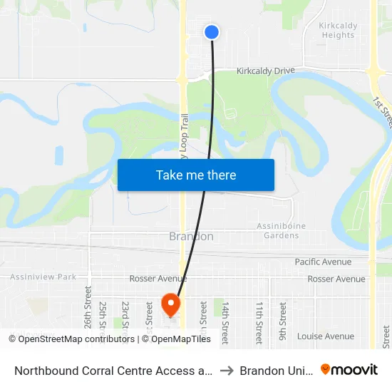 Northbound Corral Centre Access at Corral Centre to Brandon University map