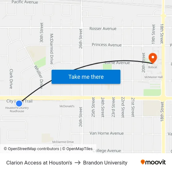Clarion Access at Houston's to Brandon University map