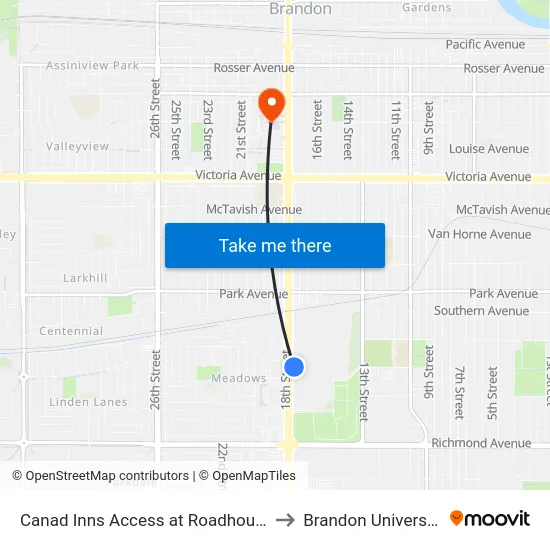 Canad Inns Access at Roadhouse to Brandon University map