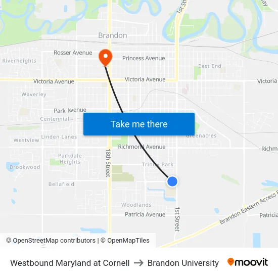 Westbound Maryland at Cornell to Brandon University map