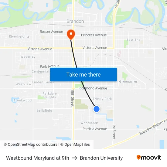 Westbound Maryland at 9th to Brandon University map