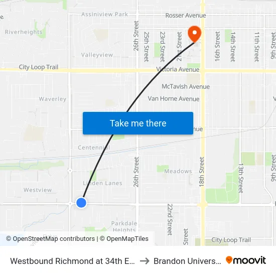 Westbound Richmond at 34th East to Brandon University map