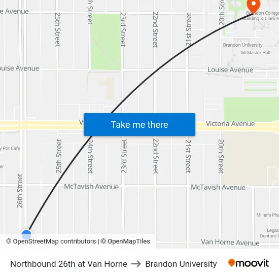 Northbound 26th at Van Horne to Brandon University map