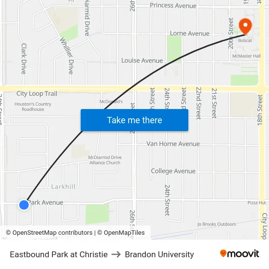 Eastbound Park at Christie to Brandon University map