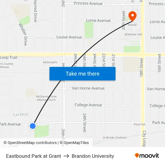 Eastbound Park at Grant to Brandon University map