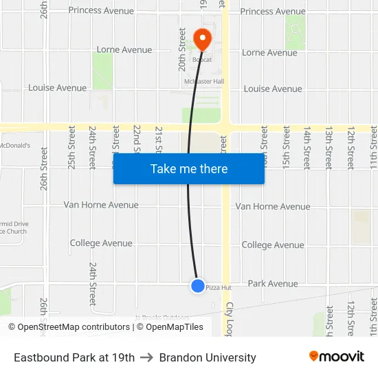Eastbound Park at 19th to Brandon University map