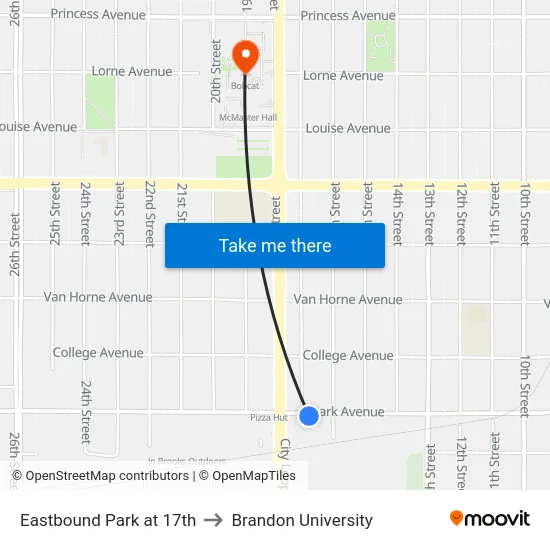 Eastbound Park at 17th to Brandon University map