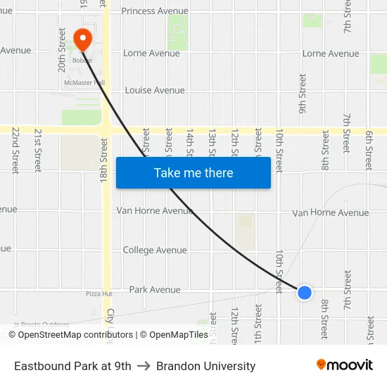 Eastbound Park at 9th to Brandon University map