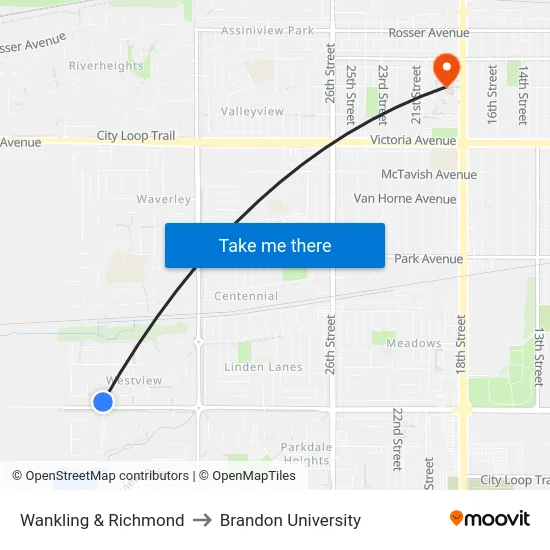 Wankling & Richmond to Brandon University map