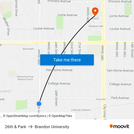 26th & Park to Brandon University map