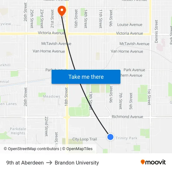 9th at Aberdeen to Brandon University map