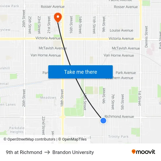 9th at Richmond to Brandon University map