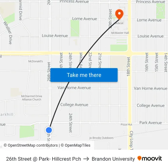 26th Street @ Park- Hillcrest Pch to Brandon University map