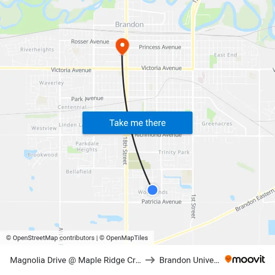 Magnolia Drive @ Maple Ridge Crescent to Brandon University map