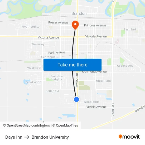 Days Inn to Brandon University map