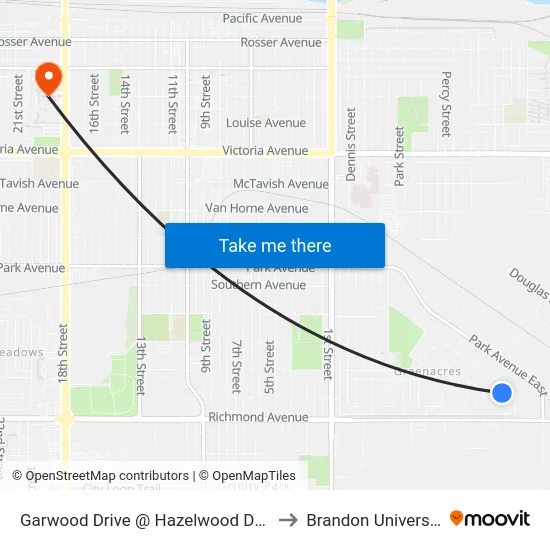 Garwood Drive @ Hazelwood Drive to Brandon University map