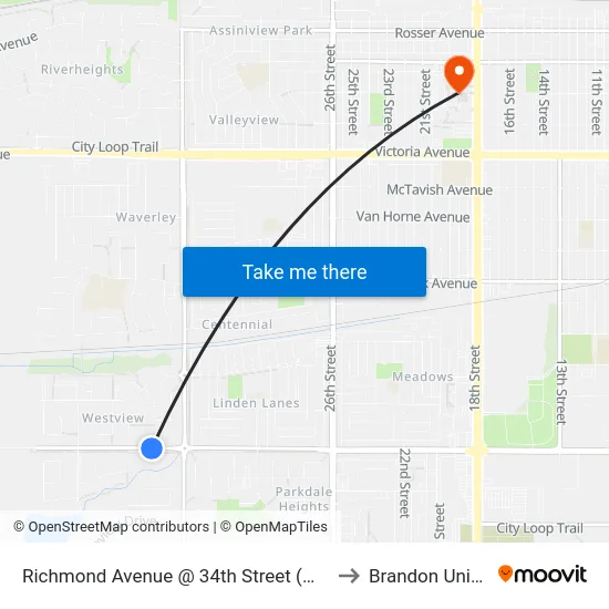 Richmond Avenue @ 34th Street (W 34th Nside) to Brandon University map