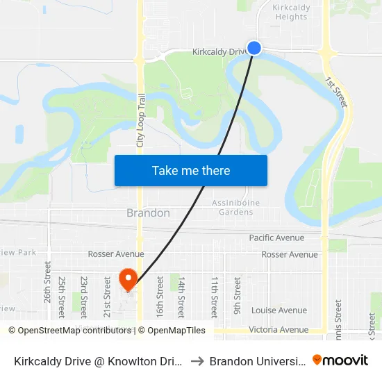 Kirkcaldy Drive @ Knowlton Drive to Brandon University map