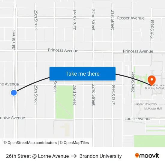 26th Street @ Lorne Avenue to Brandon University map