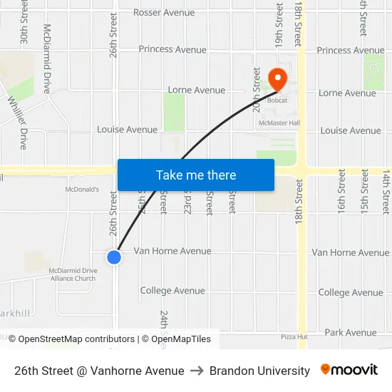 26th Street @ Vanhorne Avenue to Brandon University map