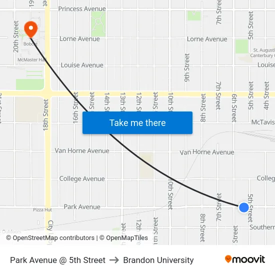 Park Avenue @ 5th Street to Brandon University map