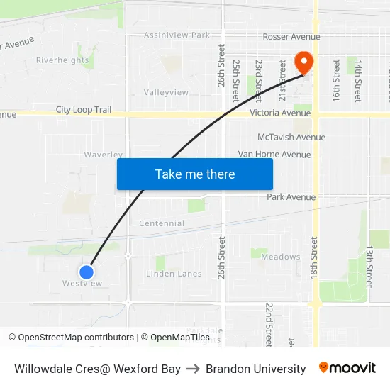 Willowdale Cres@ Wexford Bay to Brandon University map