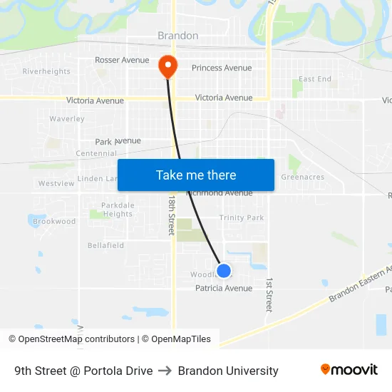 9th Street @ Portola Drive to Brandon University map