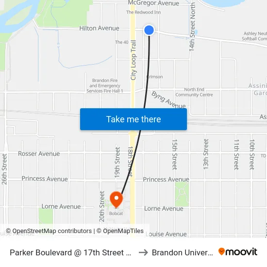Parker Boulevard @ 17th Street North to Brandon University map