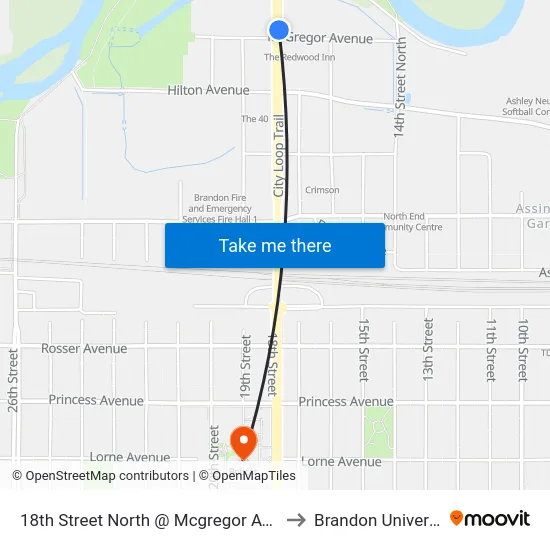 18th Street North @ Mcgregor Avenue to Brandon University map