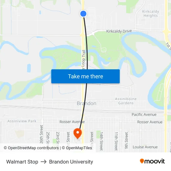 Walmart Stop to Brandon University map