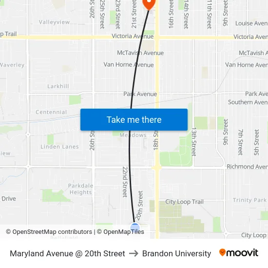 Maryland Avenue @ 20th Street to Brandon University map
