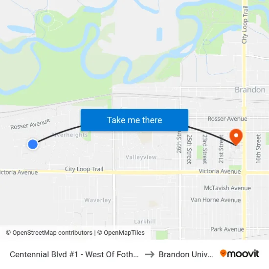 Centennial Blvd #1 - West Of Fotheringham to Brandon University map